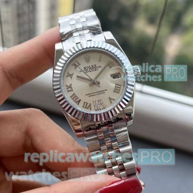 Clone Rolex 31 mm Datejust Silver Diamond Roman VI Dial